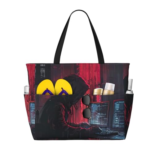 SDEGTHO Hacker Attack Große Kapazität Faltbare Tragetasche Frauen Strand Tote Bag Handtasche Turnbeutel Reise Einkaufstasche, Schwarz, Einheitsgröße von SDEGTHO