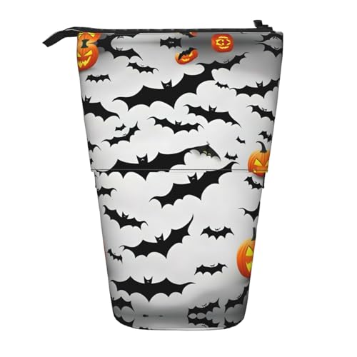 SDEGTHO Halloween Federmäppchen fliegende Fledermäppchen Stehende Stiftebox Halter Teleskop-Make-up-Tasche Pop-Up-Büro-Organizer, Schwarz, One Size, Modische Drucke von SDEGTHO