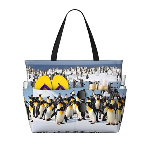 SDEGTHO Happy Penguin Große Kapazität Faltbare Tragetasche Frauen Strand Tote Bag Handtasche Turnbeutel Reise Einkaufstasche, Schwarz, Einheitsgröße von SDEGTHO