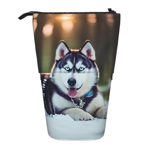 SDEGTHO Husky Hunde-Federmäppchen, niedliches Stehstiftetui, Teleskop-Stiftetui, tragbarer Stifthalter, Schwarz, One Size, Modisch von SDEGTHO