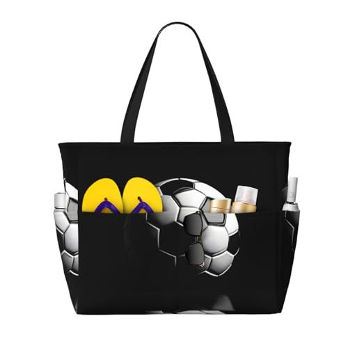 SDEGTHO I Like Soccer Große Kapazität Faltbare Tragetasche Frauen Strand Tote Bag Handtasche Turnbeutel Reise Einkaufstasche, Schwarz, Einheitsgröße von SDEGTHO