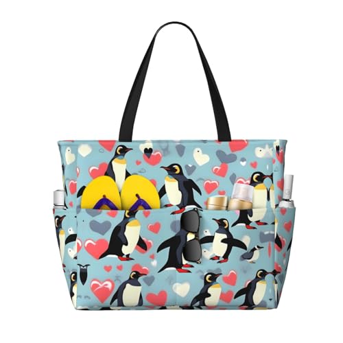 SDEGTHO I Love Penguins Große Kapazität Faltbare Tragetasche Frauen Strand Tote Bag Handtasche Turnbeutel Reise Einkaufstasche, Schwarz, One Size von SDEGTHO