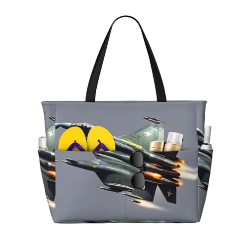 SDEGTHO Jet Fighter Große Kapazität Faltbare Tragetasche Frauen Strand Tote Bag Handtasche Turnbeutel Reise Einkaufstasche, Schwarz, Einheitsgröße von SDEGTHO