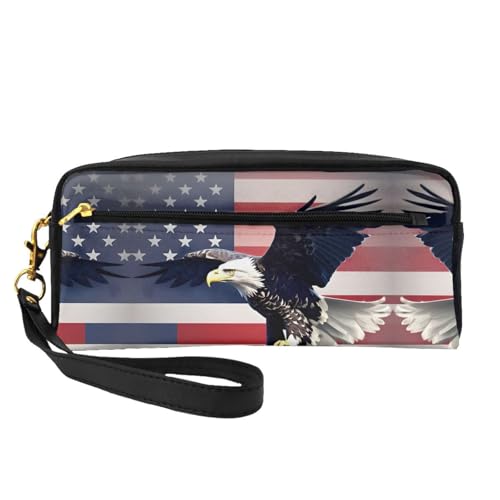 SDEGTHO Kosmetiktasche für Damen, 3D-Glatzenadler, fliegt mit amerikanischer Flagge, Make-up-Tasche für Geldbörse, tragbare Kulturbeutel, Zubehör-Organizer, Schwarz , Einheitsgröße von SDEGTHO