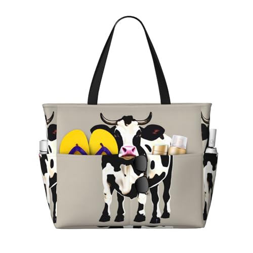 SDEGTHO Kuh schwarze Punkte große Kapazität faltbare Tragetasche Frauen Strand Tote Bag Handtasche Turnbeutel Reise Einkaufstasche, Schwarz, Einheitsgröße von SDEGTHO