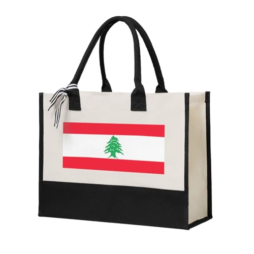 SDEGTHO Leinen-Geschenktasche für Damen, Motiv: Flagge des Libanon, Halloween, wiederverwendbare Tragetasche für Einkäufe und Lebensmittel, Beige, Einheitsgröße von SDEGTHO