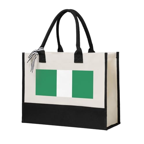 SDEGTHO Leinen-Geschenktasche für Damen, Motiv: Flagge von Nigeria, Halloween, wiederverwendbare Tragetasche für Einkäufe und Lebensmittel, Beige, Einheitsgröße von SDEGTHO