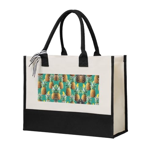 SDEGTHO Leinen-Geschenktasche für Damen, Motiv: Psych Ananas, Zitate, Halloween, Geschenktasche, wiederverwendbare Tragetasche für Einkäufe und Lebensmittel, Beige, One Size von SDEGTHO