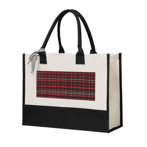 SDEGTHO Leinen-Geschenktasche für Damen, kariert, Rot und Schwarz, Halloween-Geschenktasche, wiederverwendbare Tragetasche für Einkäufe und Lebensmittel, Beige, Einheitsgröße von SDEGTHO
