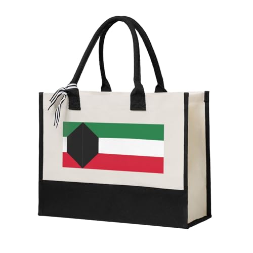 SDEGTHO Leinen-Geschenktasche mit kuwaitischer Flagge, Halloween-Motiv, wiederverwendbare Tragetasche für Einkäufe und Lebensmittel, Beige, One Size von SDEGTHO