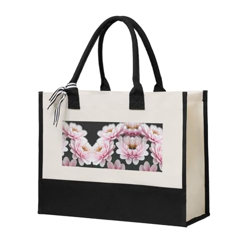 SDEGTHO Leinen-Geschenktasche mit rot-weiß-goldener Blume, Halloween-Motiv, wiederverwendbare Tragetasche für Einkäufe und Lebensmittel, Beige, One Size von SDEGTHO