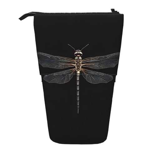 SDEGTHO Libelle schwarzes Steh-Federmäppchen, niedliches Stand-up-Bleistiftetui, Teleskop-Stiftetui, tragbarer Stifthalter, Schwarz , Einheitsgröße, modisch von SDEGTHO