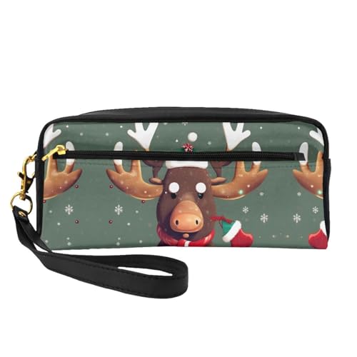 SDEGTHO Lustiger Weihnachts-Make-up-Tasche für Damen, Motiv: Elchkopf, Make-up-Tasche für Geldbörse, tragbar, Kulturbeutel, Zubehör-Organizer, Schwarz, One Size von SDEGTHO