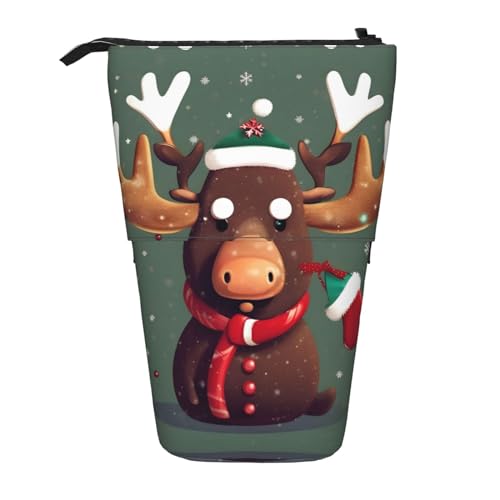 SDEGTHO Lustiges Weihnachts-Elchkopf-Federmäppchen, niedliches Stehstiftetui, Teleskop-Stiftetui, tragbarer Stifthalter von SDEGTHO