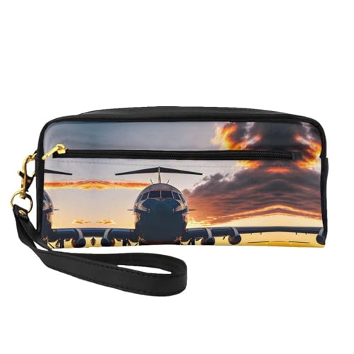 SDEGTHO Make-up-Tasche für Damen, Flugzeug bei Sonnenuntergang, Reise-Make-up-Tasche für Geldbörse, tragbare Kulturbeutel, Zubehör-Organizer, Schwarz , Einheitsgröße von SDEGTHO