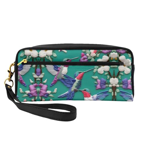 SDEGTHO Make-up-Tasche für Damen, Motiv: Blumen-Kolibri-Stickerei, Make-up-Tasche für Geldbörse, tragbar, Kulturbeutel, Zubehör-Organizer, Schwarz , Einheitsgröße von SDEGTHO