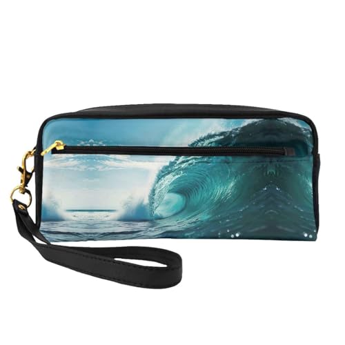 SDEGTHO Make-up-Tasche für Damen, Motiv: Meeresgrün, Wellenmuster, Make-up-Tasche für Geldbörse, tragbar, Kulturbeutel, Zubehör-Organizer, Schwarz , Einheitsgröße von SDEGTHO