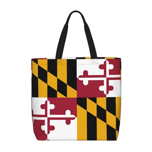 SDEGTHO Maryland State Flag Polyester Tote Bag For Everybody With Inner Pockets, Laptop Bag With Zipper For Work Travel, Schwarz, One Size von SDEGTHO