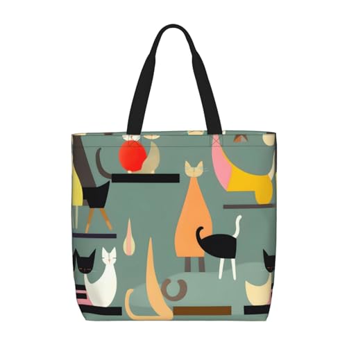 SDEGTHO Mid-Century Modern Art Cats Polyester Tote Bag For Everybody With Inner Pockets, Laptop Bag With Zipper For Travel., Schwarz, One Size von SDEGTHO