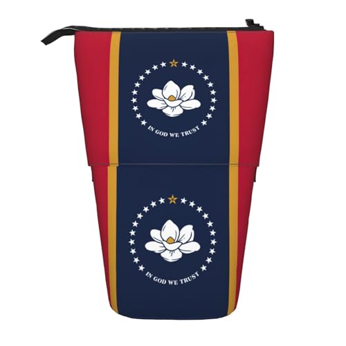 SDEGTHO Mississippi Federmäppchen mit Staatsflagge, niedliches Stehstiftetui, Teleskop-Stiftetui, tragbarer Stifthalter, Schwarz, One Size, Modisch von SDEGTHO