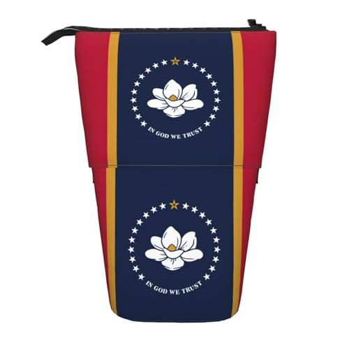 SDEGTHO Mississippi State Flag Standing Pencil Case, Cute Stand Up Pencil Pouch, Telescopic Pen Pouch, Portable Pen Holder, Schwarz, One Size, Mode von SDEGTHO
