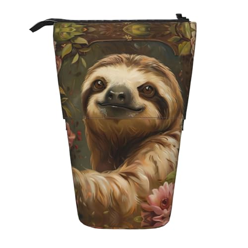 SDEGTHO Niedliches Faultier-Federmäppchen, Stehende Stiftebox, Teleskop-Make-up-Tasche, Pop-Up-Büro-Organizer von SDEGTHO