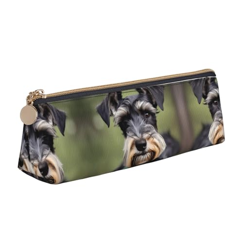 SDEGTHO Niedliches Schnauzer-Federmäppchen aus Leder mit Reißverschluss und großem Fassungsvermögen von SDEGTHO