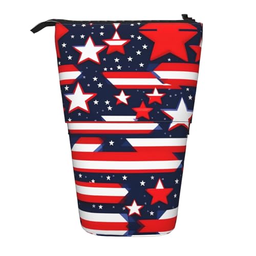 SDEGTHO Niedliches Teleskop-Federmäppchen, Motiv: Patriotische Sterne, Streifen, Stiftehalter, Schreibwaren-Aufbewahrung für Schule, Universität, Schwarz , Einheitsgröße, Taschen-Organizer von SDEGTHO