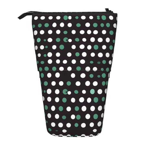 SDEGTHO Niedliches gepunktetes Steh-Federmäppchen, niedliches Stehstiftetui, Teleskop-Stiftetui, tragbarer Stifthalter, Schwarz, One Size, Modisch von SDEGTHO