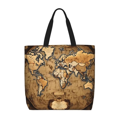 SDEGTHO Old Stained World Map Polyester Tote Bag For Everybody With Inner Pockets, Laptop Bag With Zipper For Work Travel, Schwarz, Einheitsgröße von SDEGTHO