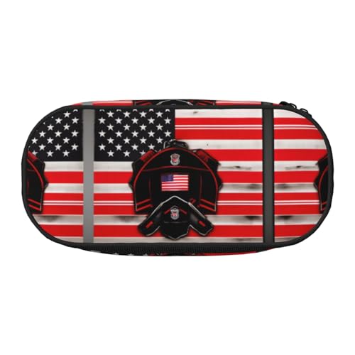 SDEGTHO Red Line Feuerwehrmann USA-Flagge, großes Fassungsvermögen, Mehrzweck-Federmäppchen, tragbares Federmäppchen, Stifteetui für Büro, Schwarz , Einheitsgröße, Taschen-Organizer von SDEGTHO