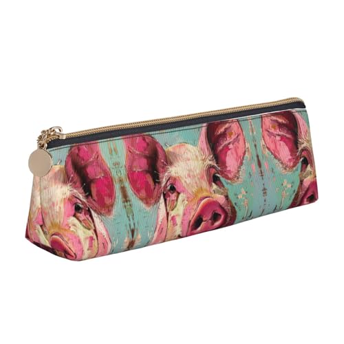 SDEGTHO Red Pig Federmäppchen aus Leder, dreieckig, mit Reißverschluss und großem Fassungsvermögen von SDEGTHO