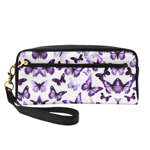 SDEGTHO Reise-Make-up-Tasche für Damen, Motiv: weiße violette Schmetterlinge, Make-up-Tasche für Geldbörse, tragbarer Kulturbeutel, Zubehör-Organizer, Schwarz , Einheitsgröße von SDEGTHO