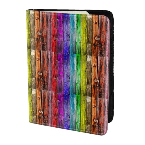 SDEGTHO Reisepasshülle aus Holz, bedruckt, Brieftasche, Rindsleder, Kartenetui, Reisezubehör, für Damen und Herren, Schwarz , Einheitsgröße von SDEGTHO