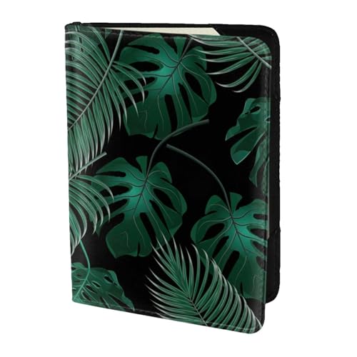 SDEGTHO Reisepasshülle aus Rindsleder, Motiv: Bananenblatt, Grün, für Damen und Herren, Schwarz , Einheitsgröße von SDEGTHO