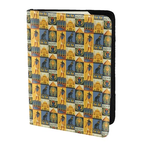 SDEGTHO Reisepasshülle aus der alten Ägypten-Serie, bedruckt, Brieftasche, Rindsleder, Kartenetui, Reisezubehör, für Damen und Herren, Schwarz , Einheitsgröße von SDEGTHO