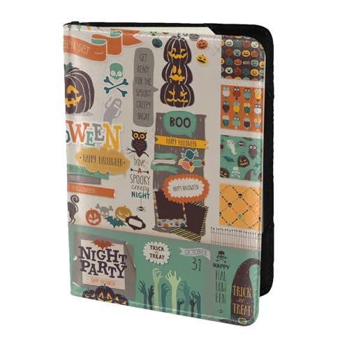 SDEGTHO Reisepasshülle für Halloween, Sammelalben, Druck, Brieftasche, Rindsleder, Kartenetui, Reisezubehör, für Damen und Herren, Schwarz , Einheitsgröße von SDEGTHO