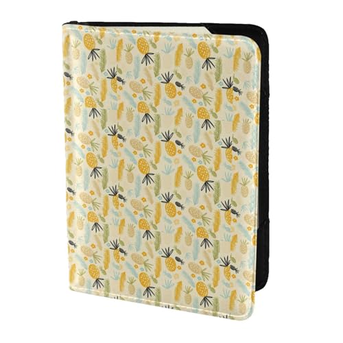 SDEGTHO Reisepasshülle mit Ananas-Muster, Brieftasche, Rindsleder, Kartenetui, Reisezubehör, für Damen und Herren, Schwarz , Einheitsgröße von SDEGTHO