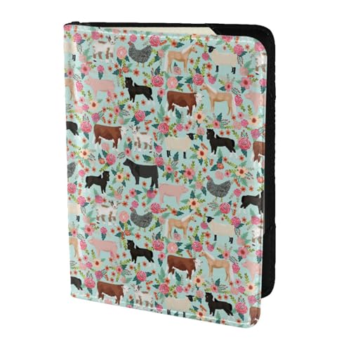 SDEGTHO Reisepasshülle mit Bauernhoftier-Druck, Brieftasche, Rindsleder, Kartenetui, Reisezubehör, für Damen und Herren, Schwarz , Einheitsgröße von SDEGTHO