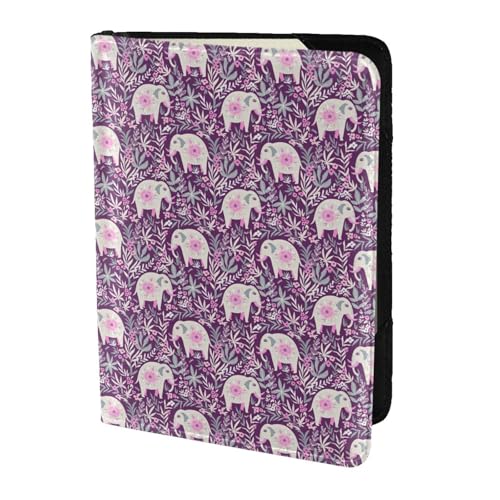 SDEGTHO Reisepasshülle mit Blumen-Elefanten-Aufdruck, Brieftasche, Rindsleder, Kartenetui, Reisezubehör, für Damen und Herren, Schwarz , Einheitsgröße von SDEGTHO