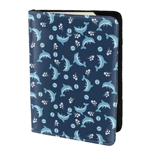 SDEGTHO Reisepasshülle mit Delfinbällen bedruckt, Brieftasche, Rindsleder, Kartenetui, Reisezubehör, für Damen und Herren, Schwarz , Einheitsgröße von SDEGTHO