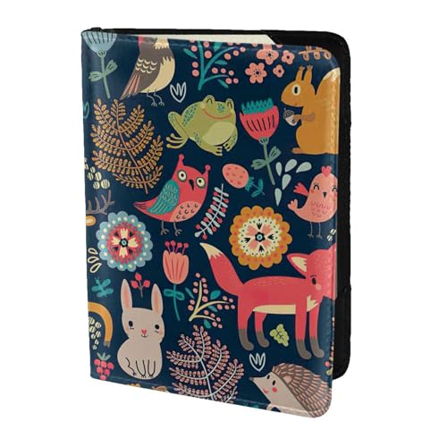 SDEGTHO Reisepasshülle mit Eule, Kaninchen, Vogel, Fuchs, bedruckt, Brieftasche, Rindsleder, Kartenetui, Reisezubehör, für Damen und Herren, Schwarz , Einheitsgröße von SDEGTHO
