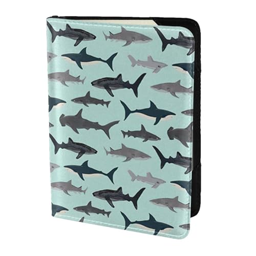 SDEGTHO Reisepasshülle mit Hai-Aufdruck, Brieftasche, Rindsleder, Kartenetui, Reisezubehör, für Damen und Herren, Schwarz , Einheitsgröße von SDEGTHO