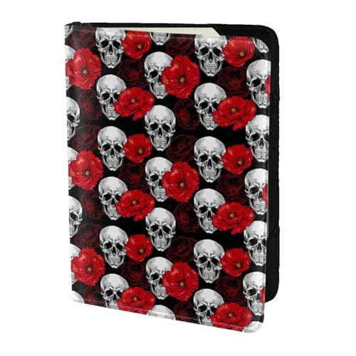 SDEGTHO Reisepasshülle mit Halloween-Totenkopf-Motiv, Brieftasche, Rindsleder, Kartenetui, Reisezubehör, für Damen und Herren, Schwarz , Einheitsgröße von SDEGTHO