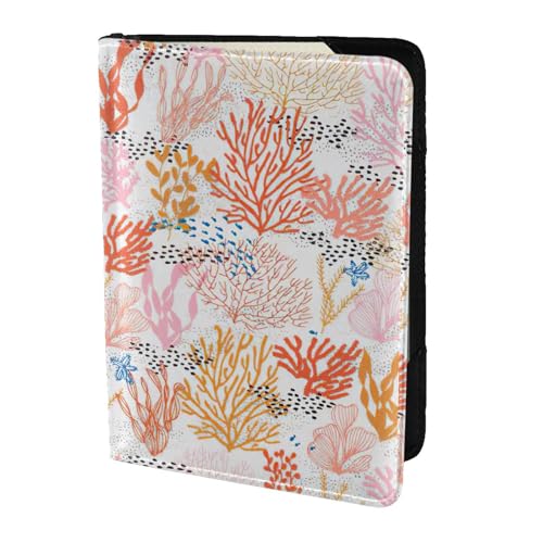 SDEGTHO Reisepasshülle mit Korallenriff-Aufdruck, Brieftasche, Rindsleder, Kartenetui, Reisezubehör, für Damen und Herren, Schwarz , Einheitsgröße von SDEGTHO