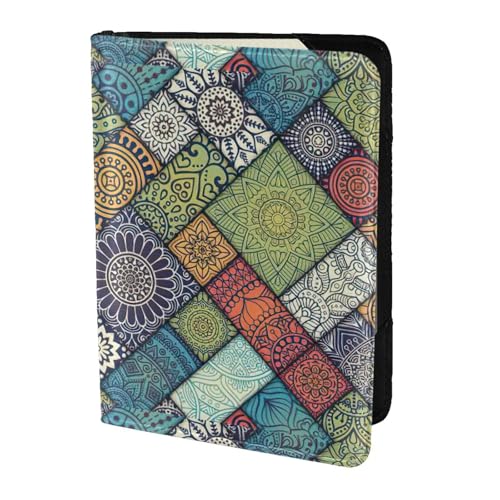 SDEGTHO Reisepasshülle mit Mandala-Motiv, Kartenetui aus Rindsleder, Reisezubehör, für Damen und Herren, Schwarz , Einheitsgröße von SDEGTHO