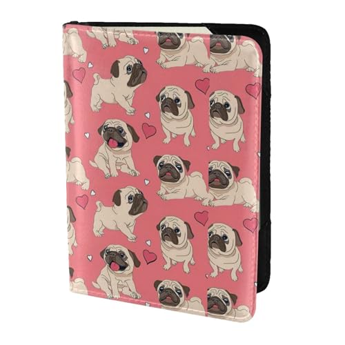 SDEGTHO Reisepasshülle mit Mops-Aufdruck, Brieftasche, Rindsleder, Kartenetui, Reisezubehör, für Damen und Herren, Schwarz , Einheitsgröße von SDEGTHO