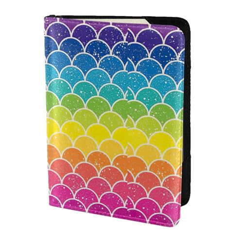 SDEGTHO Reisepasshülle mit Regenbogenfischschuppen-Druck, Brieftasche, Rindsleder, Kartenetui, Reisezubehör, für Damen und Herren, Schwarz , Einheitsgröße von SDEGTHO