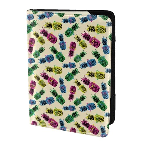 SDEGTHO Reisepasshülle mit Retro-Ananas-Druck, Brieftasche, Rindsleder, Kartenetui, Reisezubehör, für Damen und Herren, Schwarz , Einheitsgröße von SDEGTHO