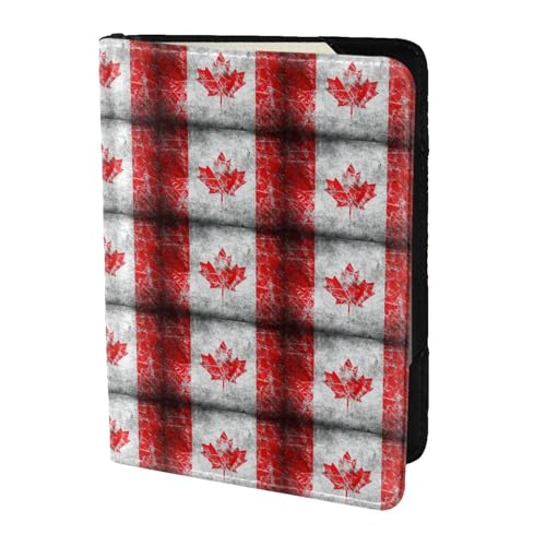 SDEGTHO Reisepasshülle mit Retro-Motiv Kanada-Flagge, Geldbörse, Rindsleder, Kartenetui, Reisezubehör, für Damen und Herren, Schwarz , Einheitsgröße von SDEGTHO